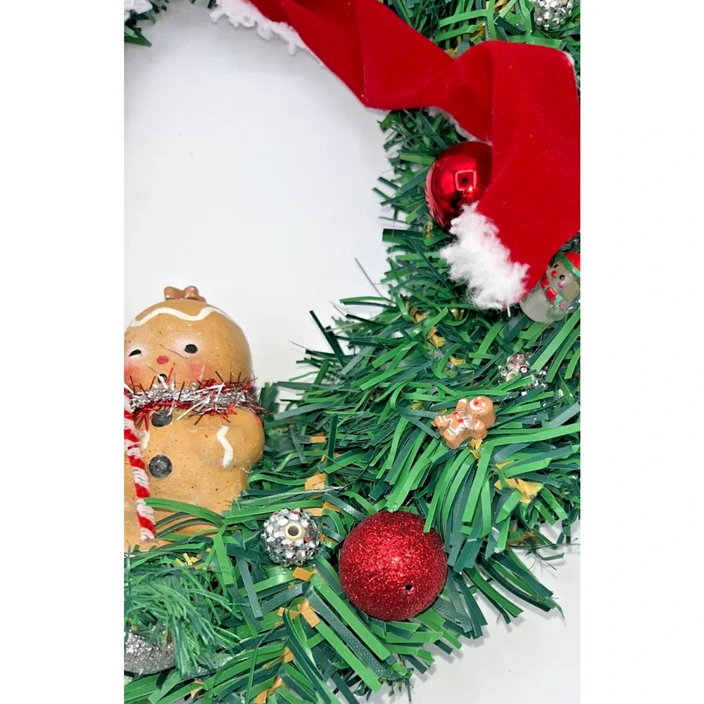 I am the cutest little gingerbread boy Prelit Christmas Wreath Lights Timer OOAK